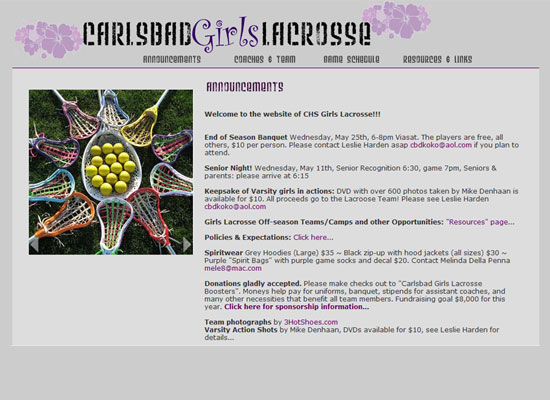 Screenshot of website